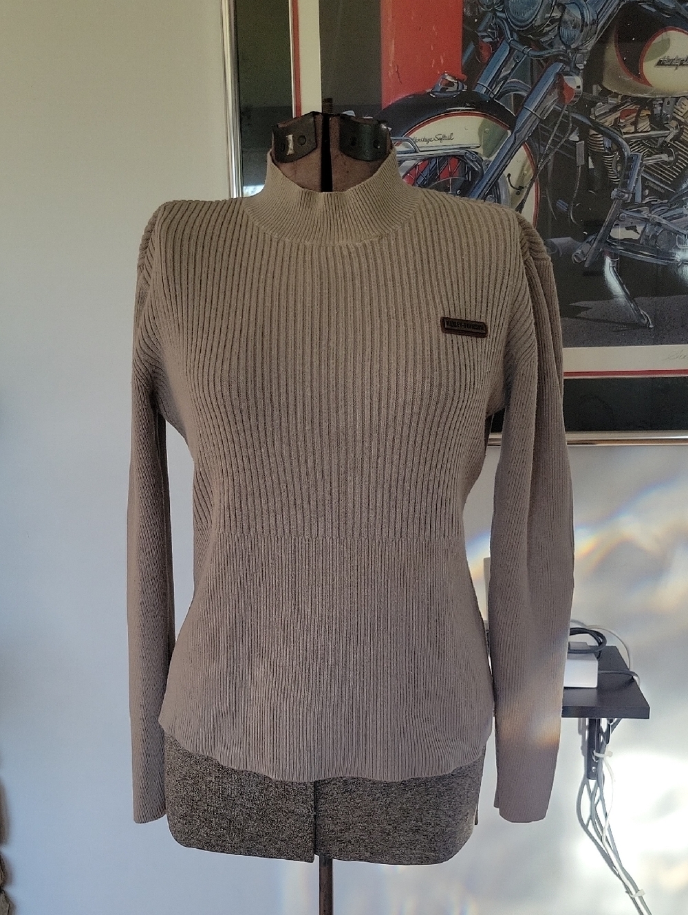 Harley-Davidson Sweater Small Tan Vintage